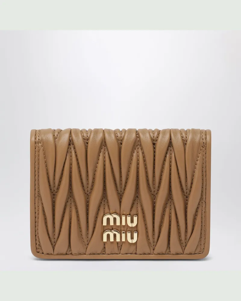 Miu Miu Caramel Card Holder in Matelassé Nappa Leather Brown