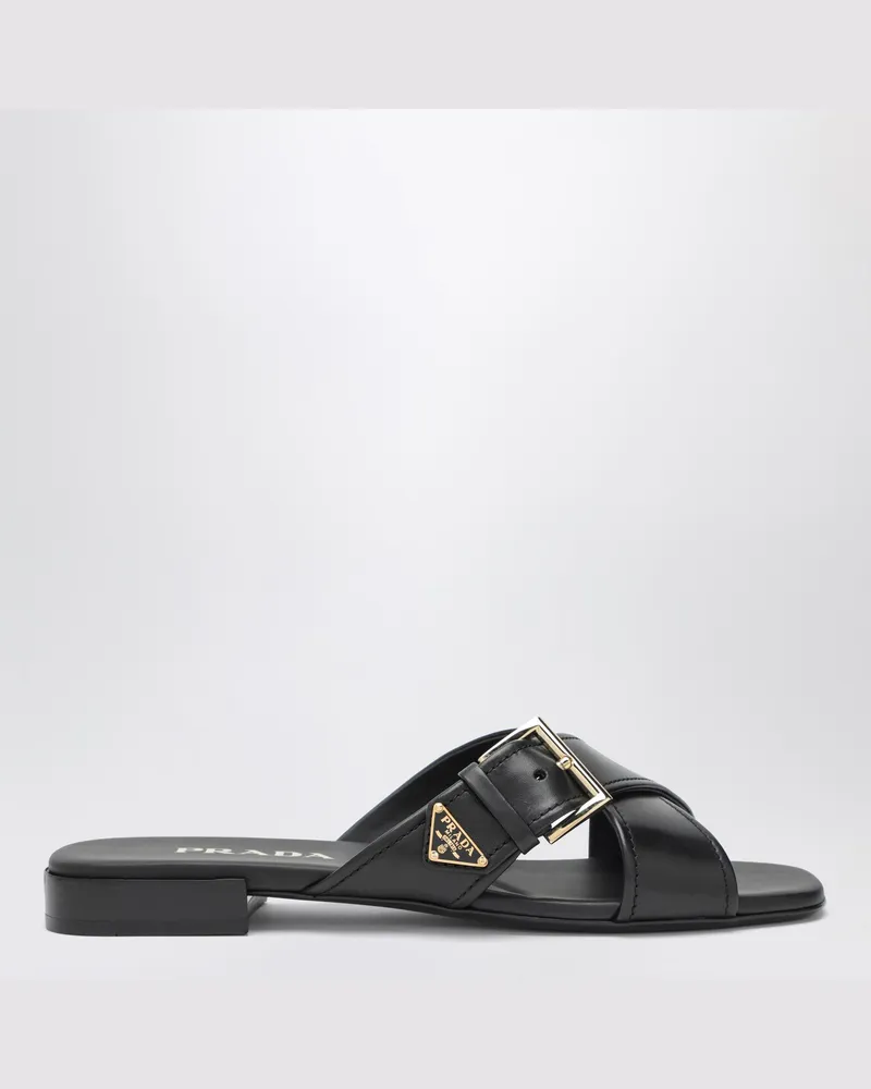 Prada Schwarze Slider-Sandalen aus Leder mit Schnalle Black