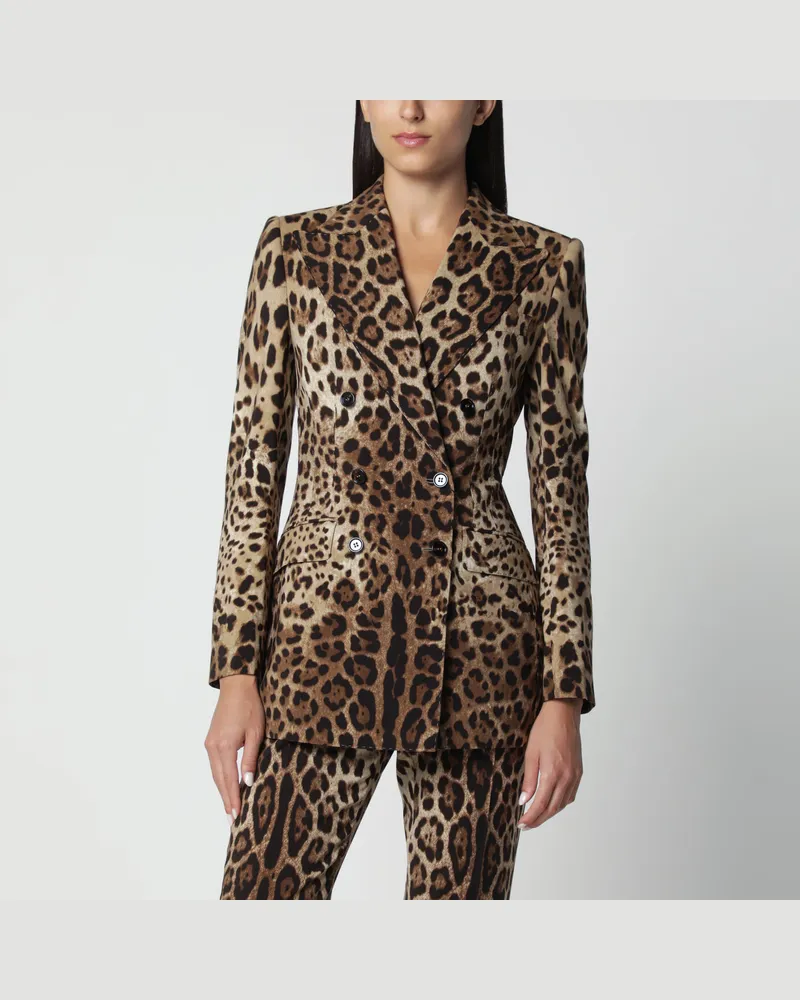 Dolce & Gabbana Doppelreihige Wolljacke mit Leopardenmuster Brown