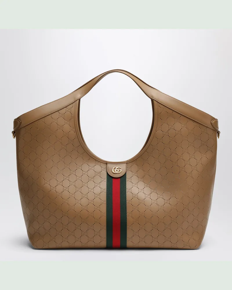 Gucci Shopper Giglio groß aus perforiertem GG-Leder, Beige Beige