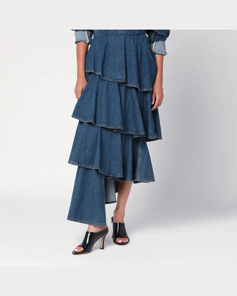 Alaïa Asymmetrischer Spiralrock aus Denim Blau