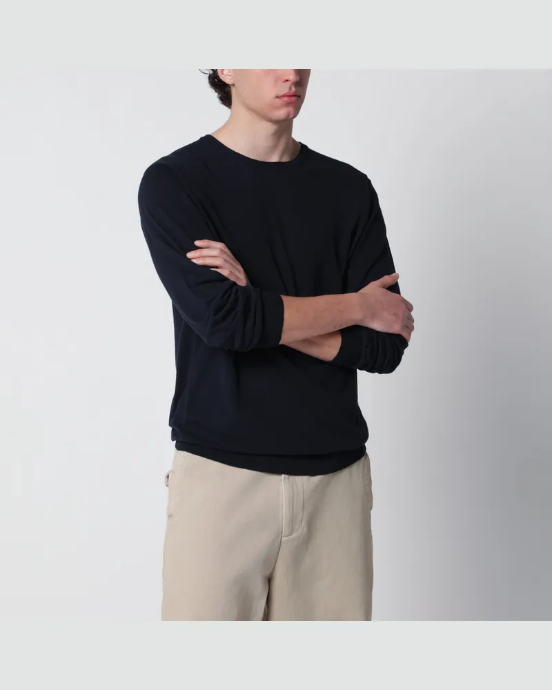 Roberto Collina Navyblauer Rundhalspullover aus Baumwolle Blue