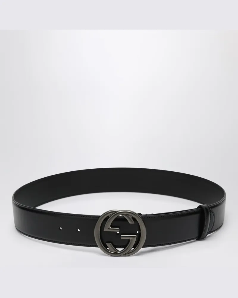 Gucci Schwarzer Gürtel mit Schnalle mit überkreuztem GG Schwarz