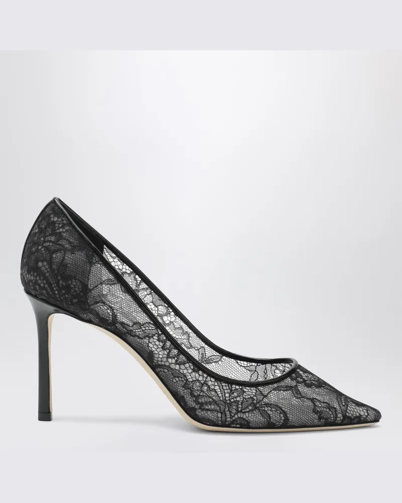 Jimmy Choo Romy 85 Pumps aus Spitze mit Logo Schwarz