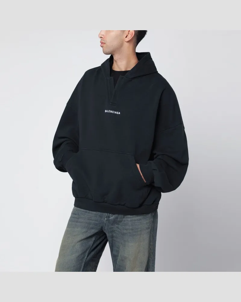 Balenciaga Ausgewaschenes schwarzes 3B Sports Icon Kapuzen-Sweatshirt Schwarz