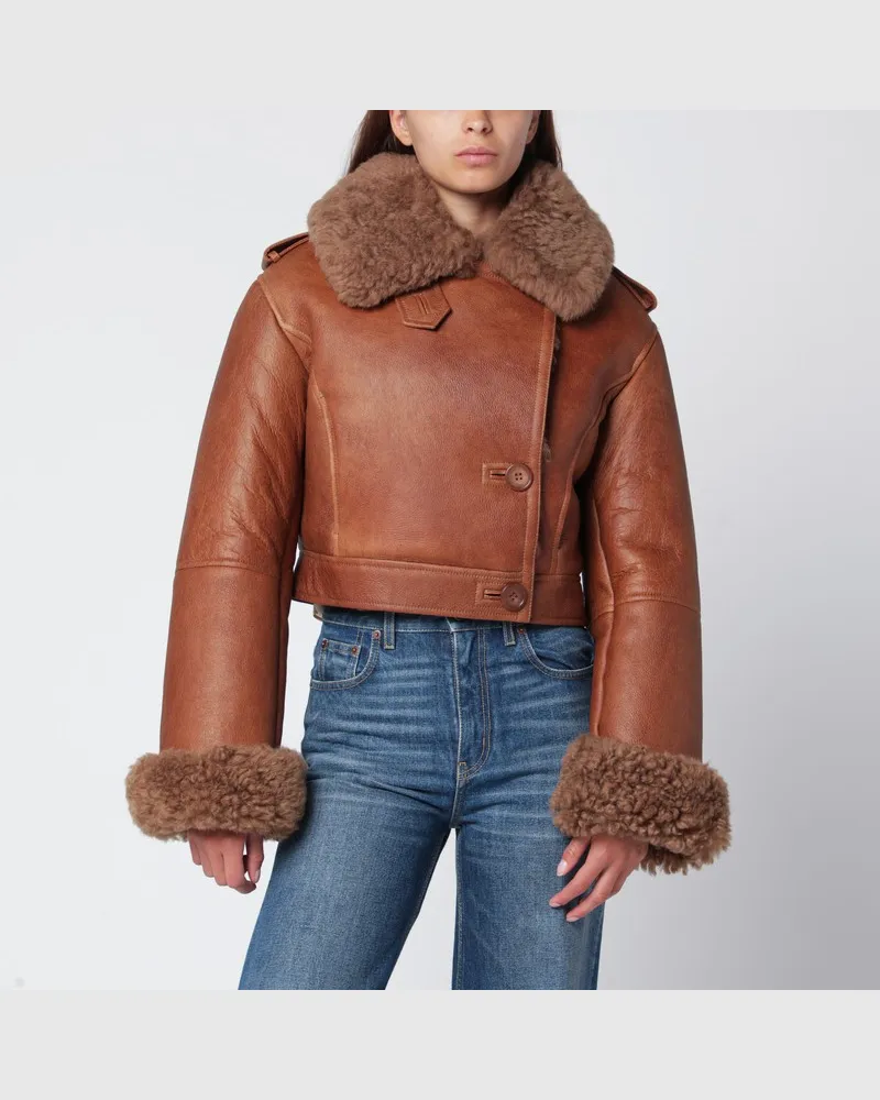 Chloé Boxy-Jacke aus Schaffell und Shearling Braun