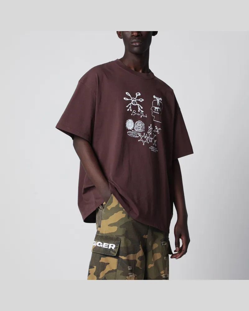 Brain Dead Baumwoll-T-Shirt mit Logo-Prints Brown