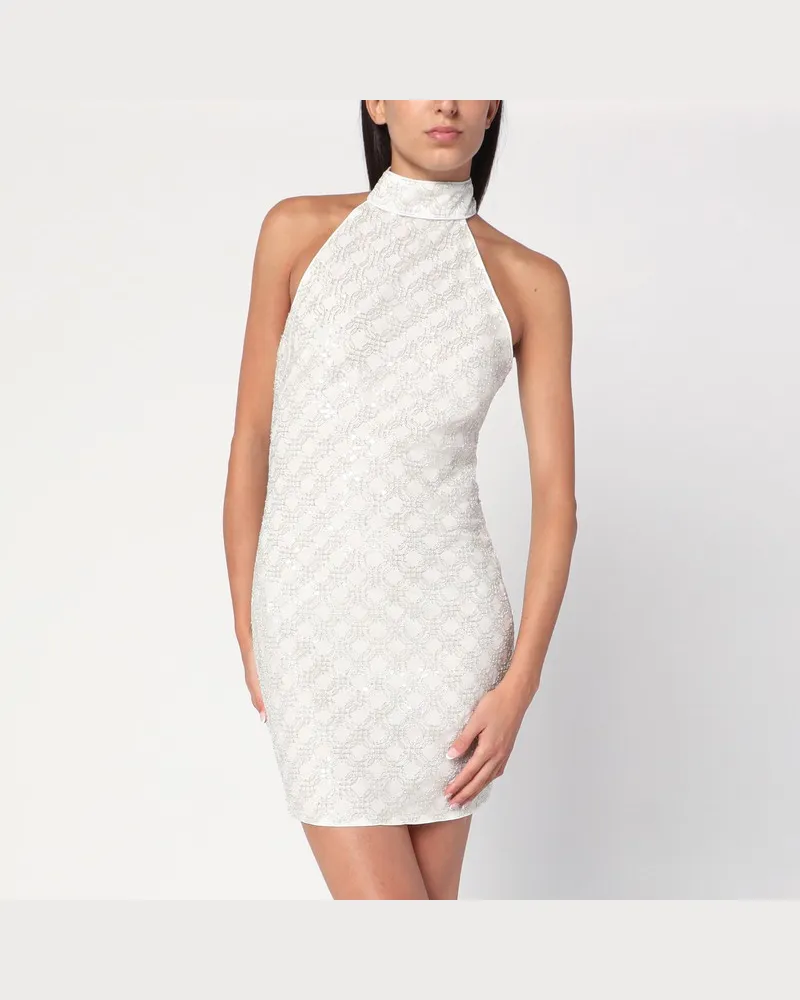 ROTATE Birger Christensen Cremefarbenes Kleid mit Pailletten Weiß