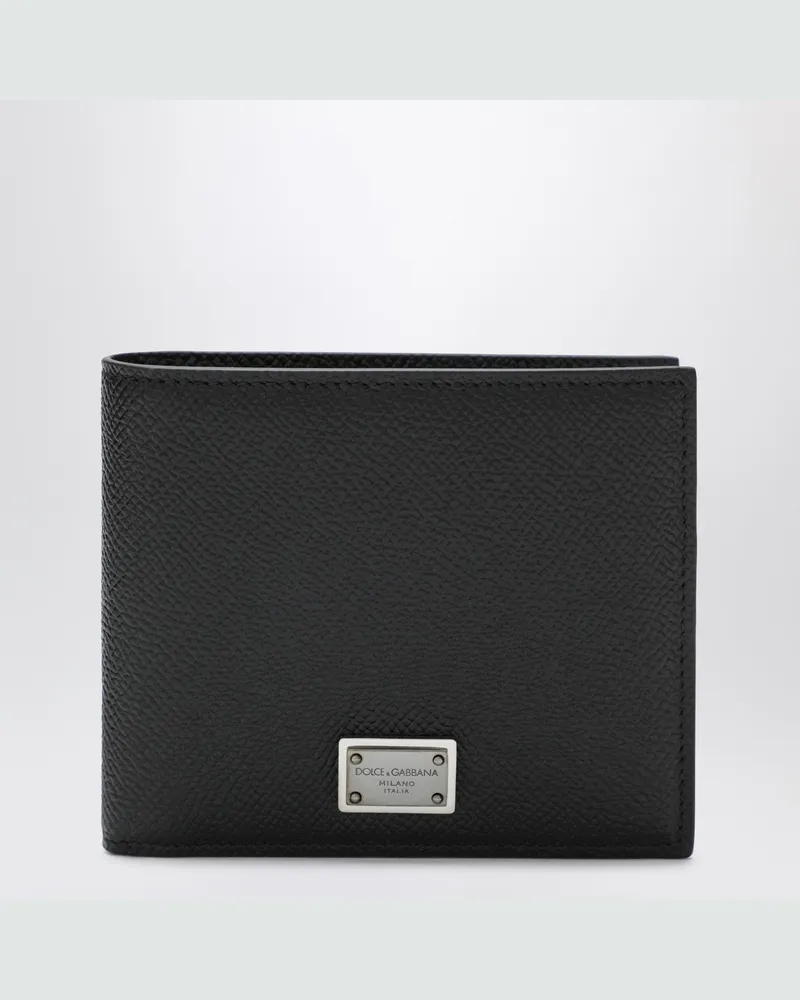 Dolce & Gabbana Portemonnaie aus schwarzem Dauphine-Leder mit Logo-Plakette Black