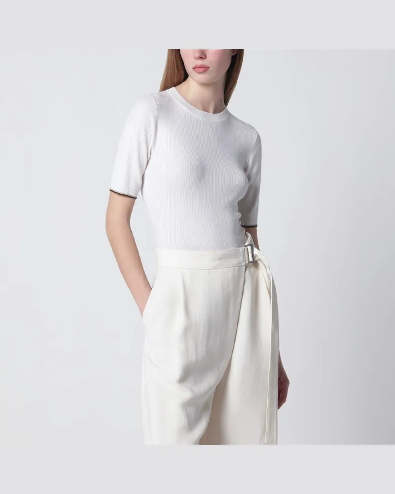 Brunello Cucinelli Weißes Stricktop aus Kaschmir und Seide Mehrfarbig