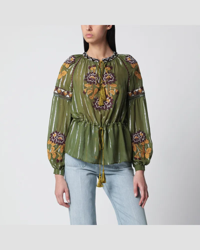 Valentino Garavani Besticktes Lurex-Seidenhemd grün camou Green