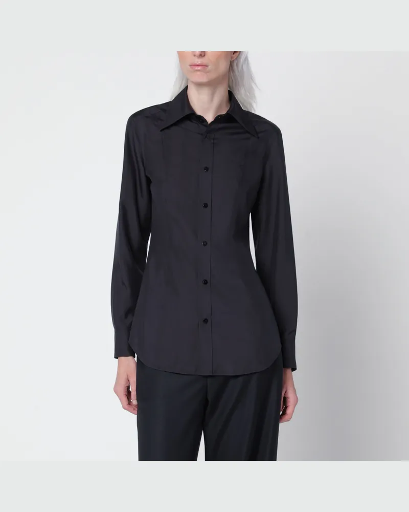 Gucci Tintenfarbenes Hemd aus Seidenpopeline Blue