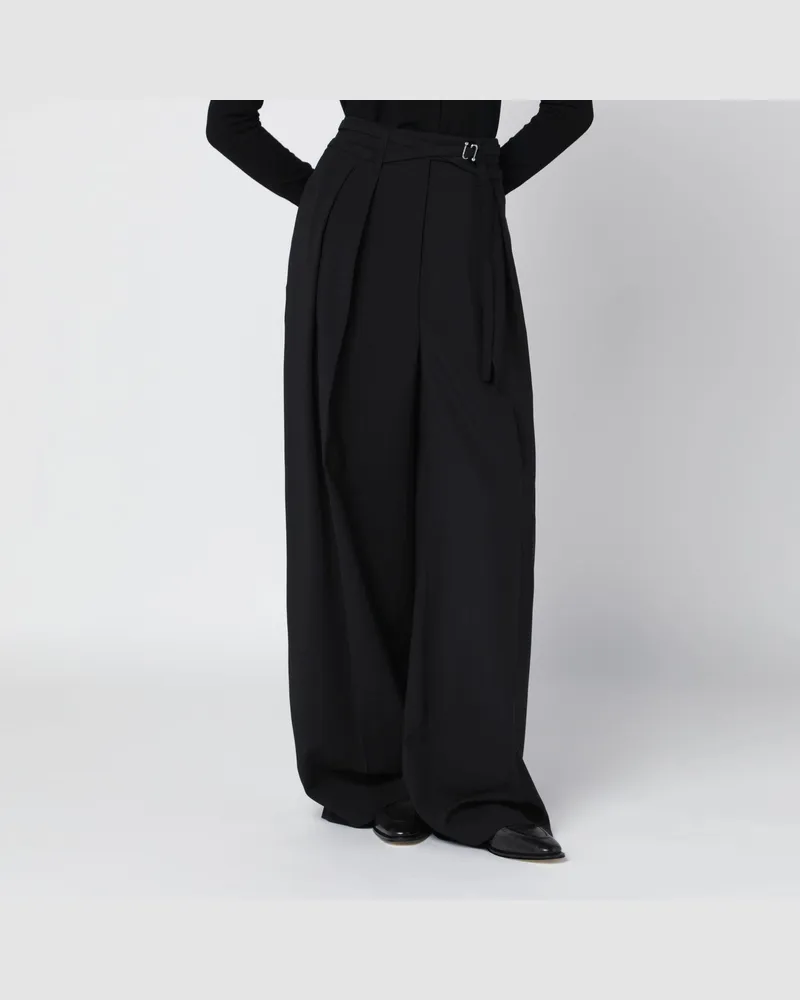 SPORTMAX Weit geschnittene schwarze Stretch-Wollhose Black