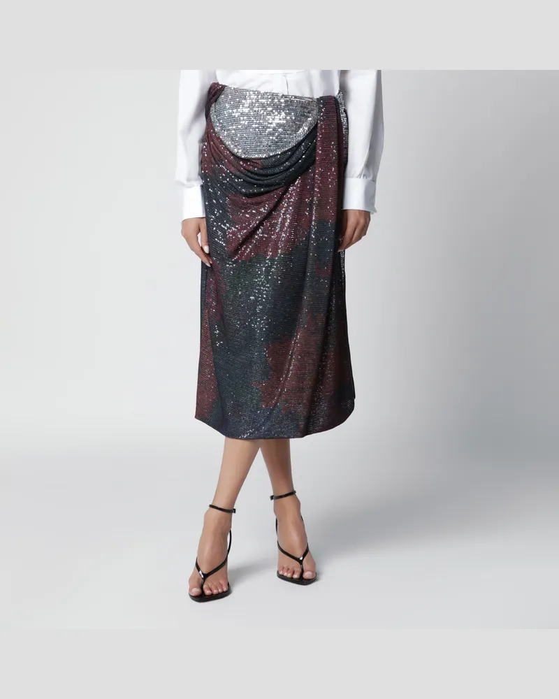 Maison Margiela Langer drapierter Paillettenrock in Blau/Bordeaux Multicolor