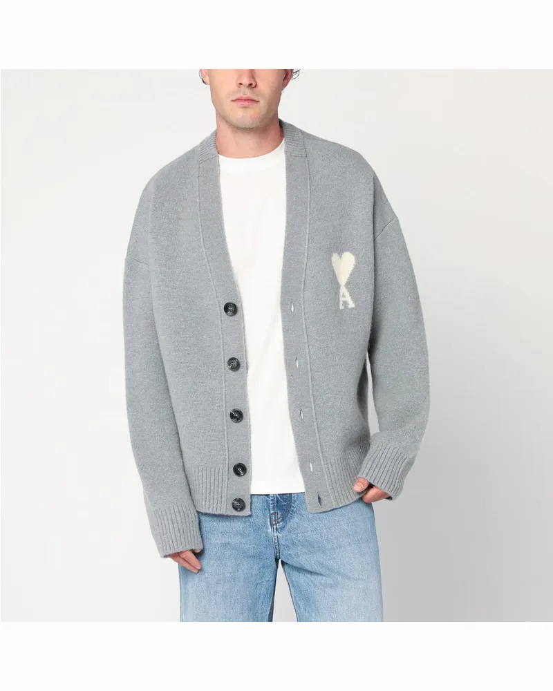AMI Paris Hellgraue Wollstrickjacke Ami De Coeur Grau
