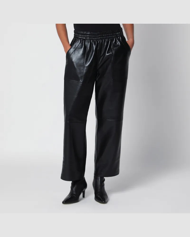 Anine Bing Billy black recycled leather trousers Black