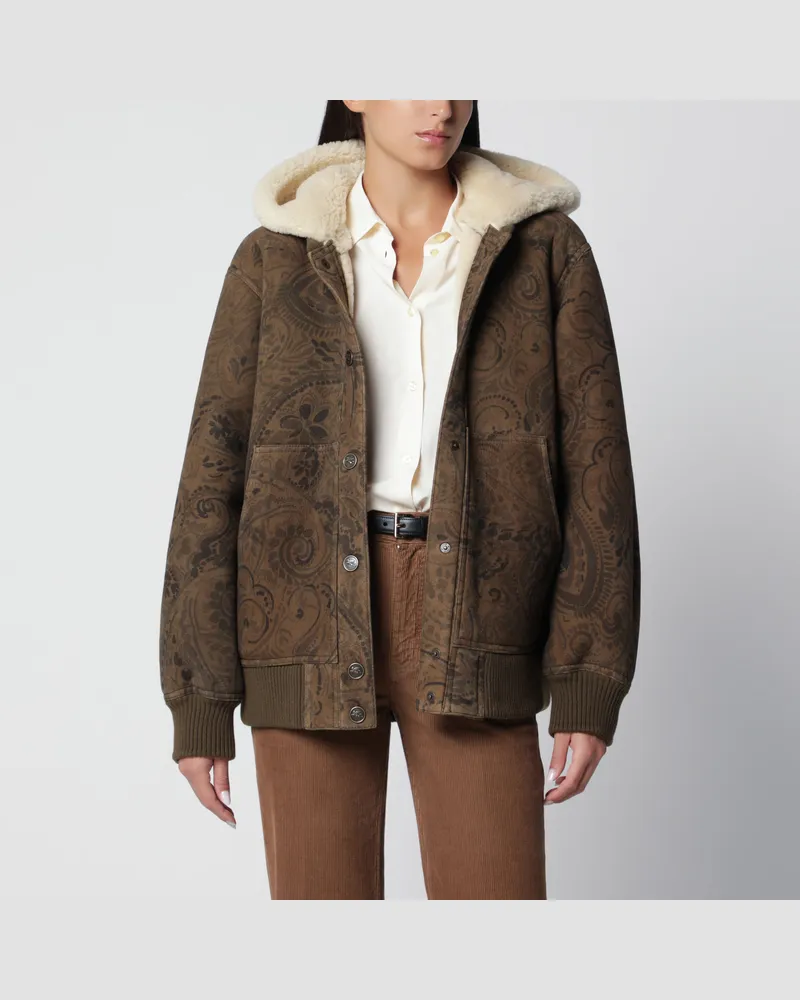 Etro Lederjacke mit Paisley-Print Green
