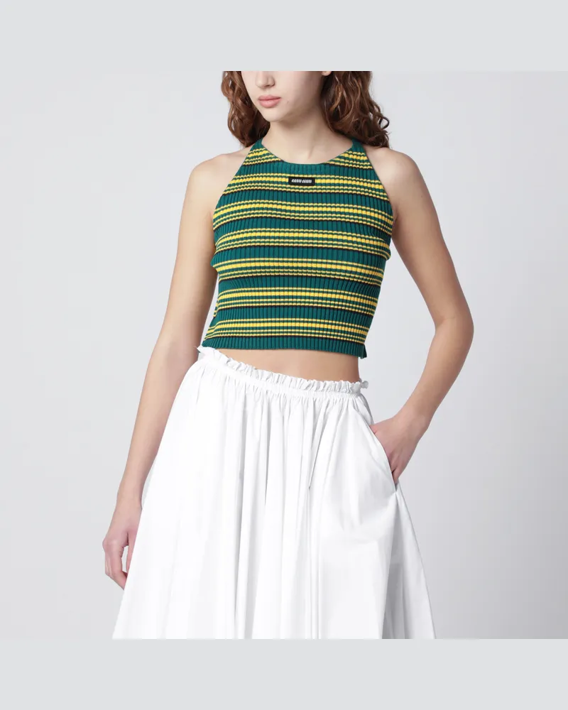 Miu Miu Gestreiftes Top in Flaschengrün und Gelb Green