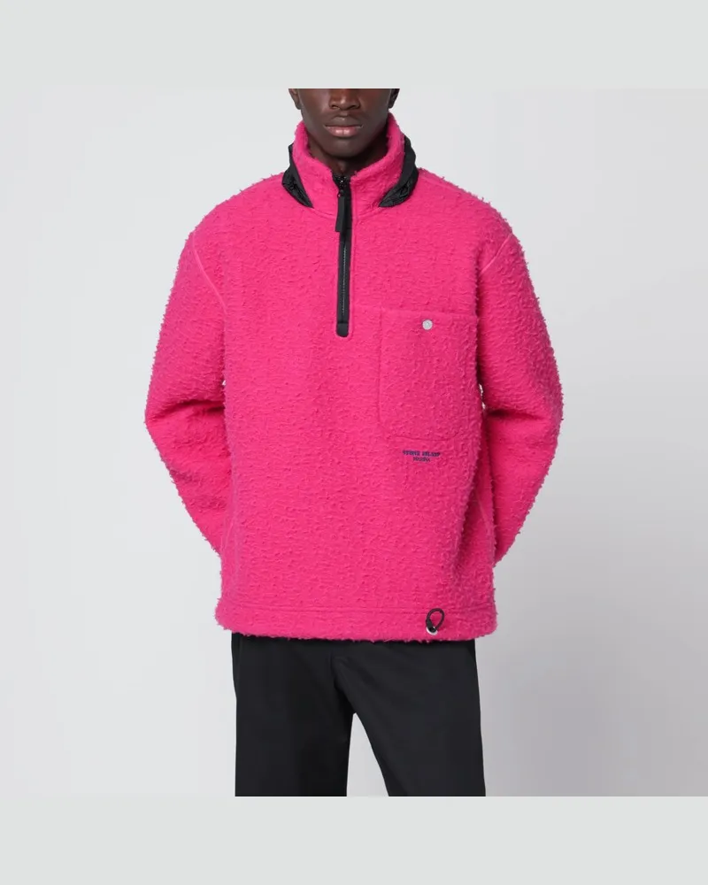 Stone Island Fuchsiafarbenes Sweatshirt aus Wollmisch-Fleece Rosa