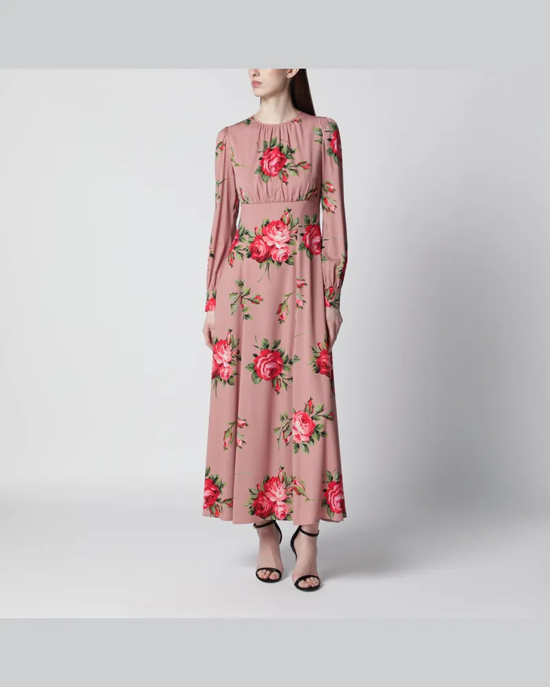 Dolce & Gabbana Rosa Crêpe-Kleid mit Bouquet-Print von Pink