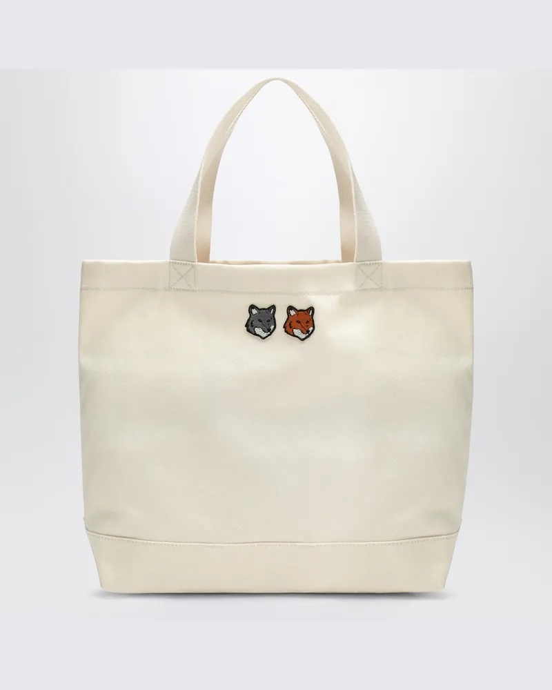 Kitsuné Doppelt fetter Fuchs Kopf mittel große Tasche Beige