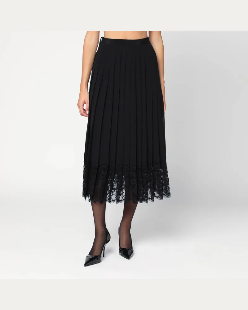 Dolce & Gabbana Werde Midi in Chiffon und schwarzer Spitze Schwarz