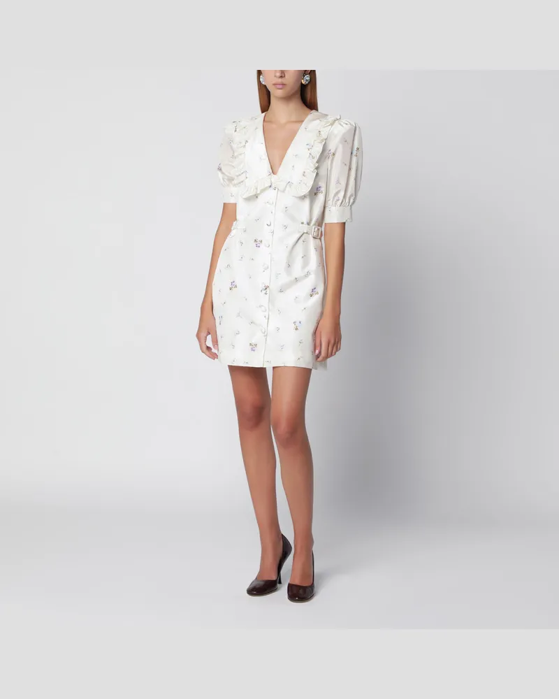 Alessandra Rich Weißes Minikleid aus Seide mit Blumenprint White