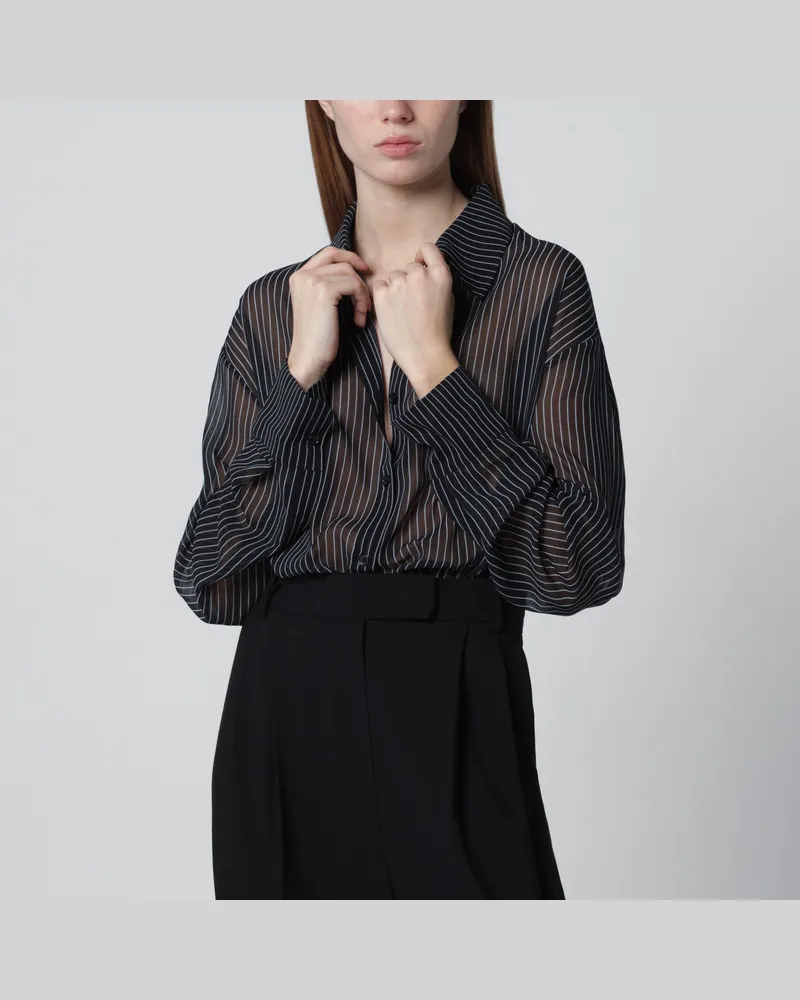 FRANKIE Shop Schwarzes halbtransparentes Peri-Hemd mit Streifen Black