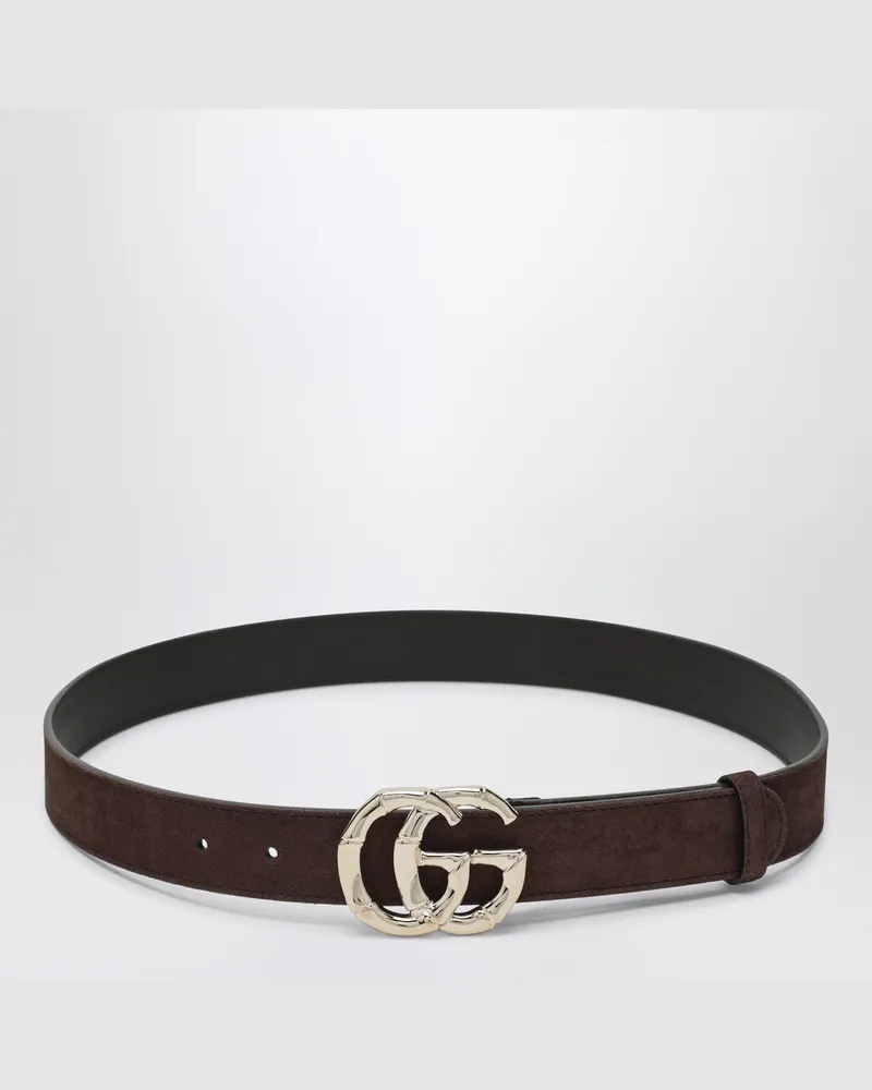 Gucci Brauner Wildledergürtel mit GG Marmont Bambus-Schnalle Brown