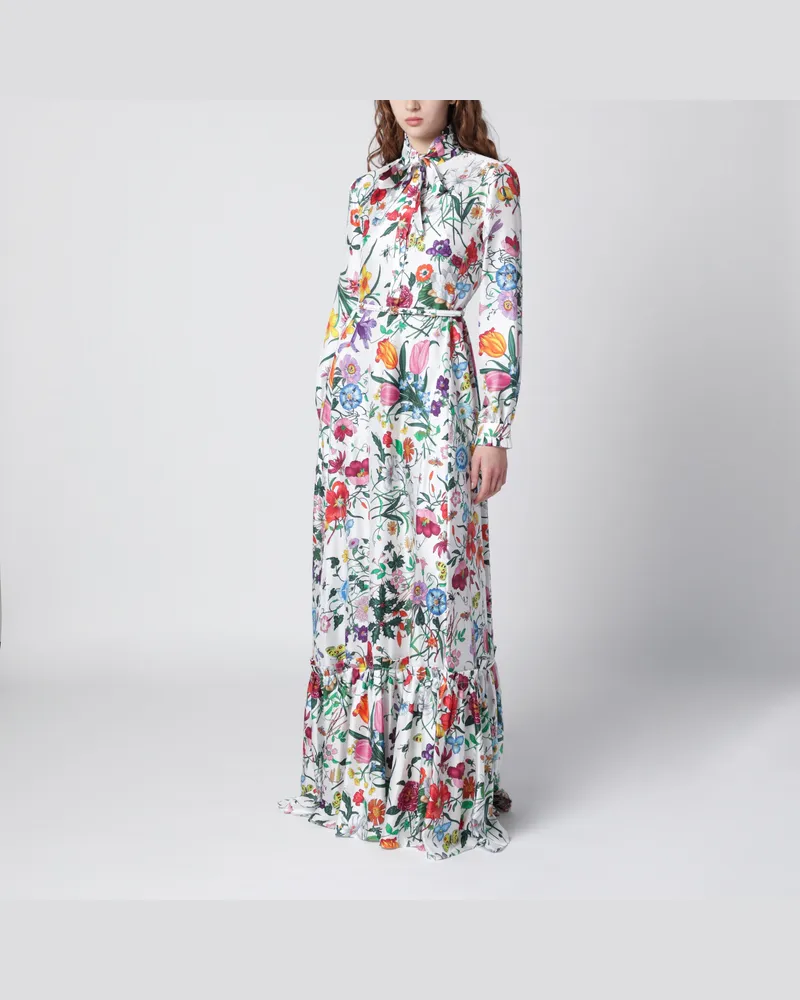 Gucci Langes Kleid aus mehrfarbigem Seidentwill Multicolor