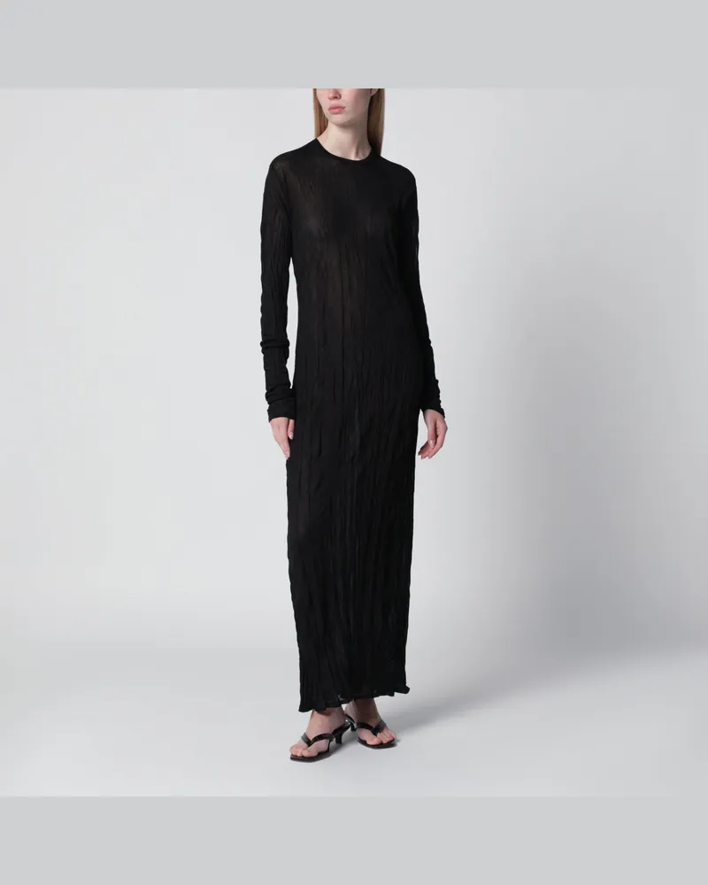 Totême Langes Strickkleid mit Knitteroptik aus Viskose in Schwarz Black