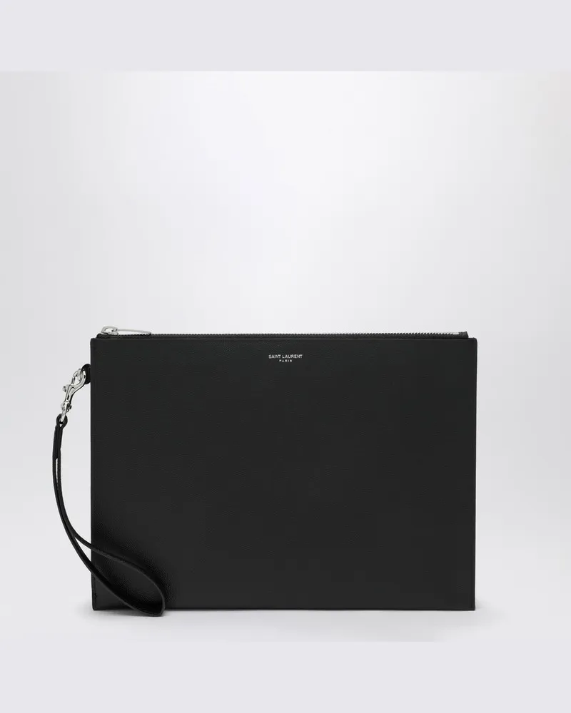 Saint Laurent Tablet-Hülle aus schwarzem Grain de Poudre-Leder Schwarz