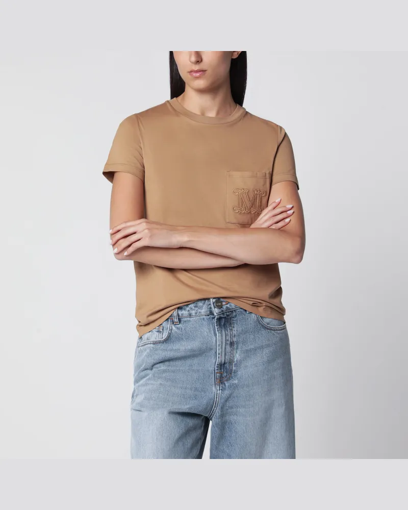 Max Mara Kamelfarbenes T-Shirt aus Baumwolljersey Brown