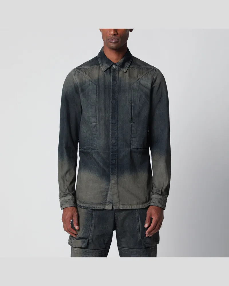 Rick Owens Fogpocket-Hemd aus grau verlaufendem Denim Multicolor