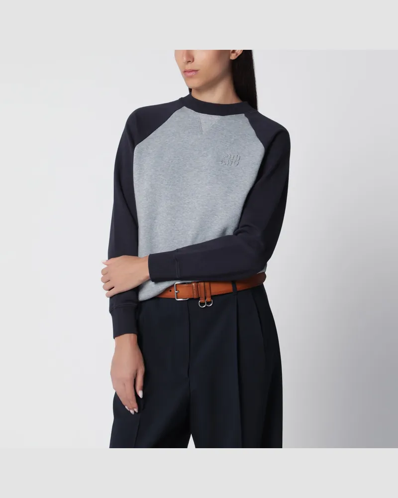 Miu Miu Grau/Navy Color-Block Rundhals-Sweatshirt aus Baumwolle Grey