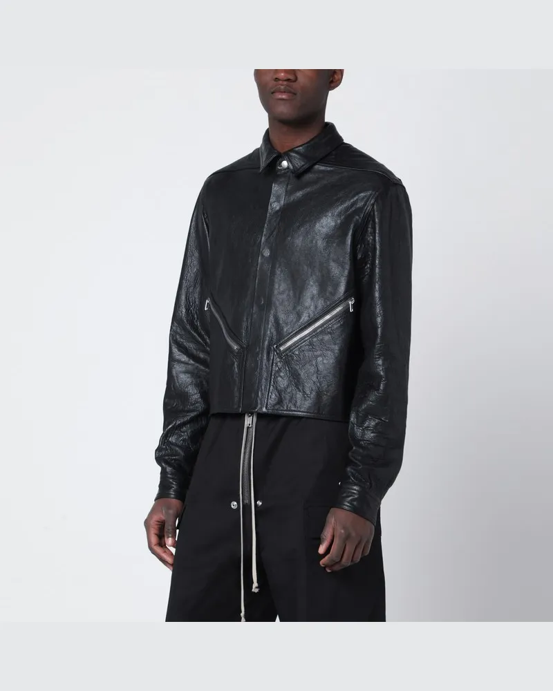 Rick Owens Schwarze cropped Lederjacke mit Reißverschluss Schwarz