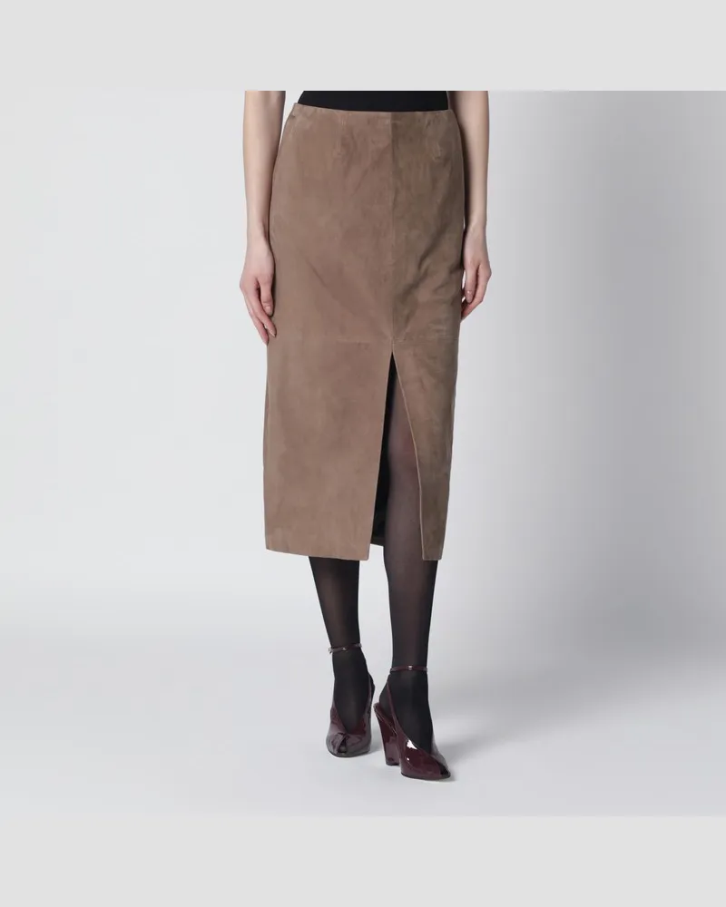 ROTATE Birger Christensen Brauner Bleistiftrock aus Veloursleder Braun