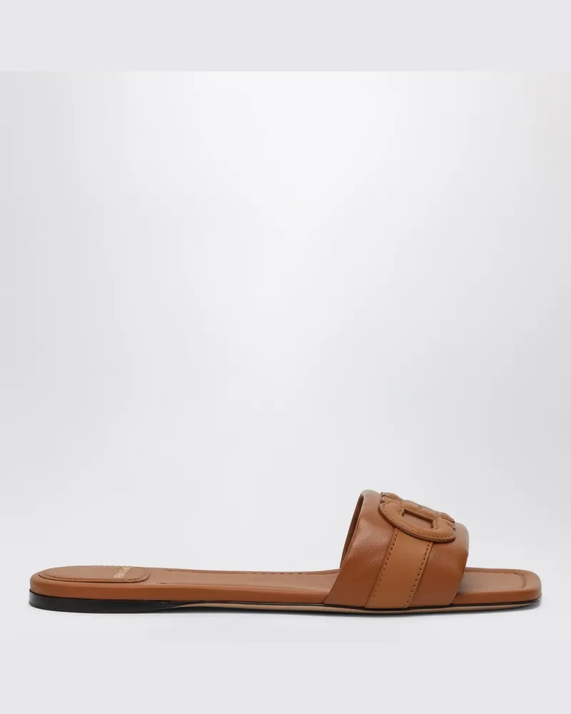 Ferragamo Gancini-Slide aus cognacfarbenem Leder Metallisch