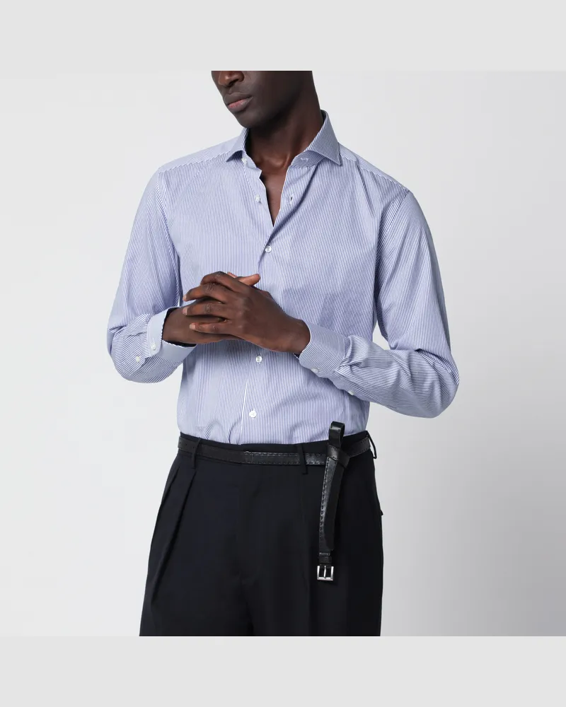 XACUS Weißes gestreiftes Travel-Hemd Blue