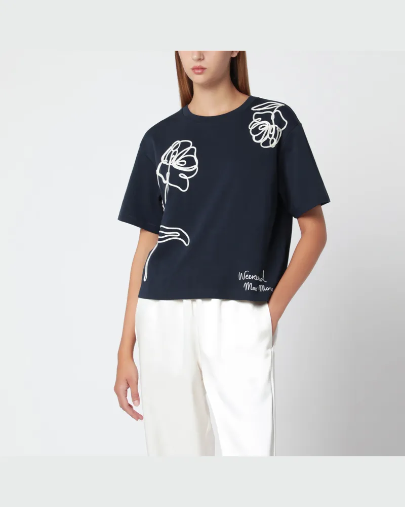 Max Mara Blaues Boxy-T-Shirt aus Baumwolle mit Print Blue