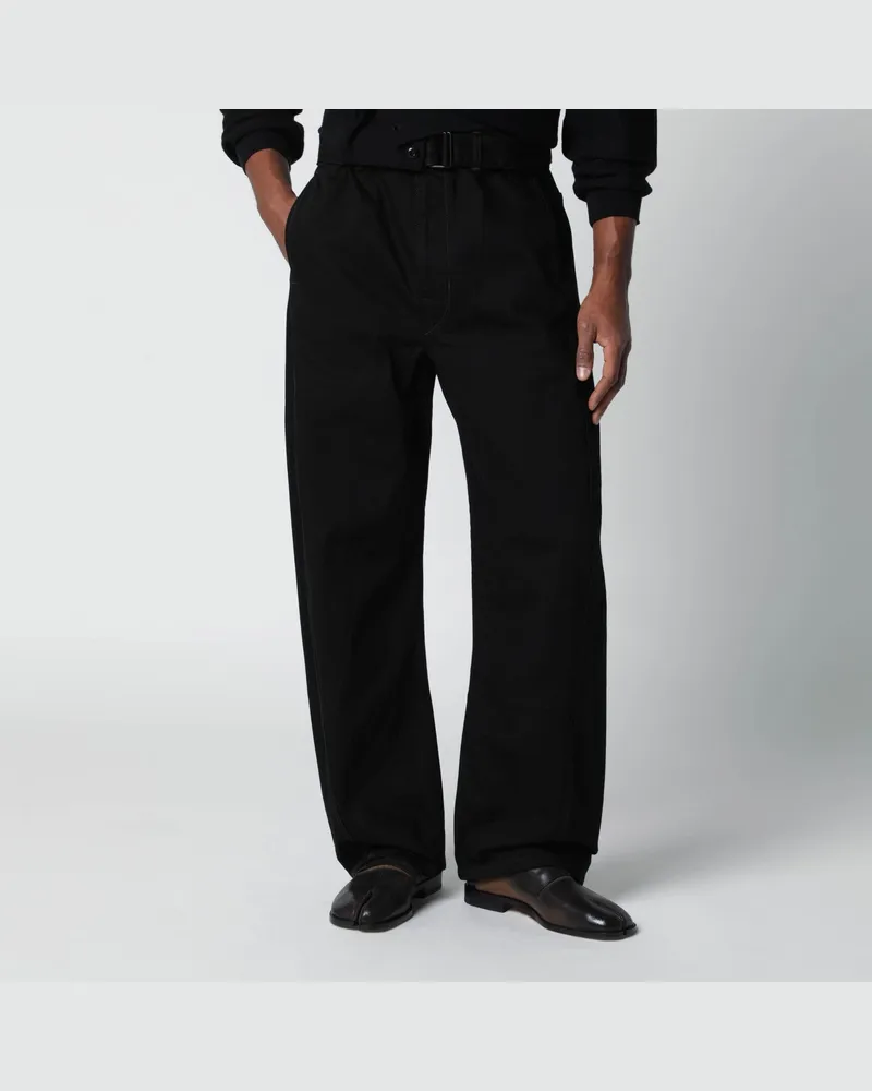 Christophe Lemaire Schwarze Baumwollhose mit Gürtel 
