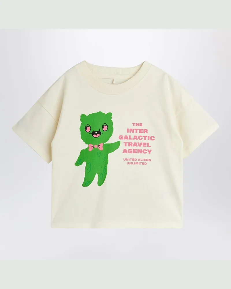 Mini Rodini Weißes T-Shirt mit Alien Travel Agency Print White