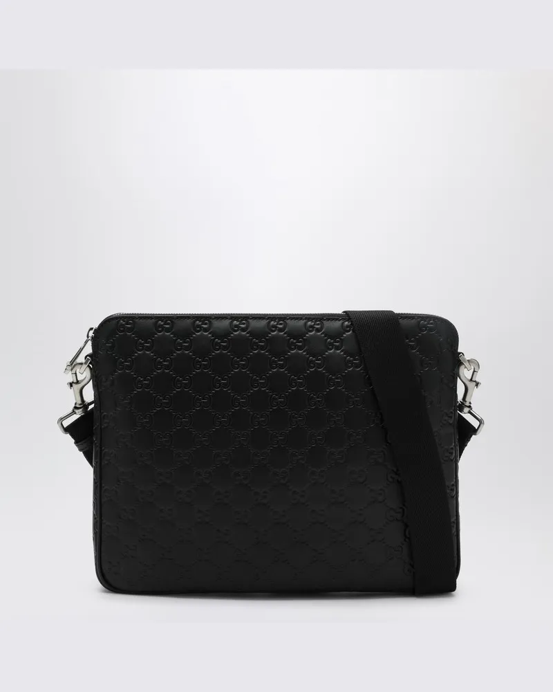 Gucci Mittelgroße schwarze GG Emblem Schultertasche Schwarz