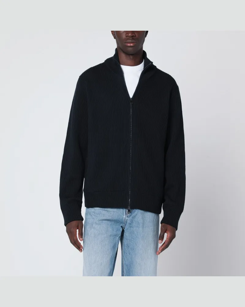 Roberto Collina Dunkelblauer Woll-Cardigan mit Reißverschluss Blau