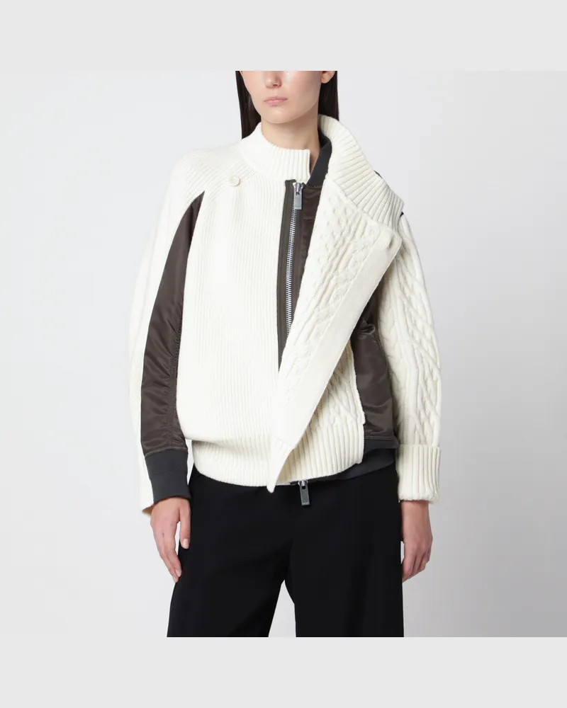 Sacai Weiß/khakigrüner Pullover aus Wolle und Nylon Multicolor