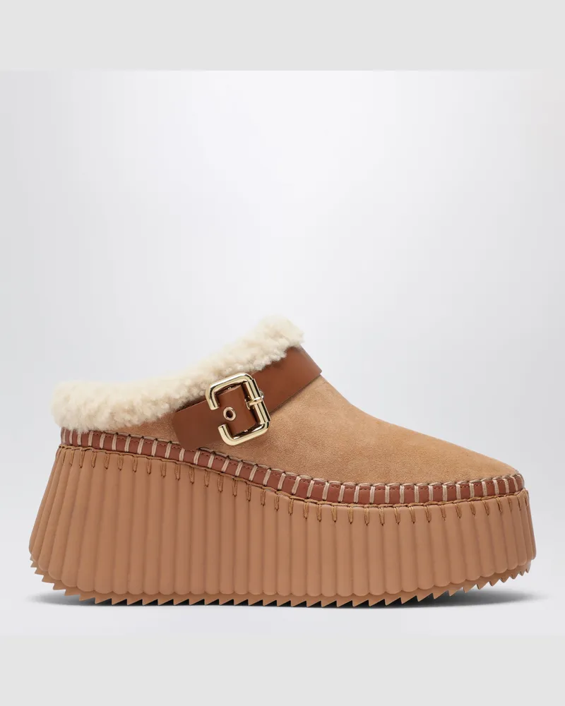Chloé Hellbraune Nama Keilmules aus Veloursleder Brown