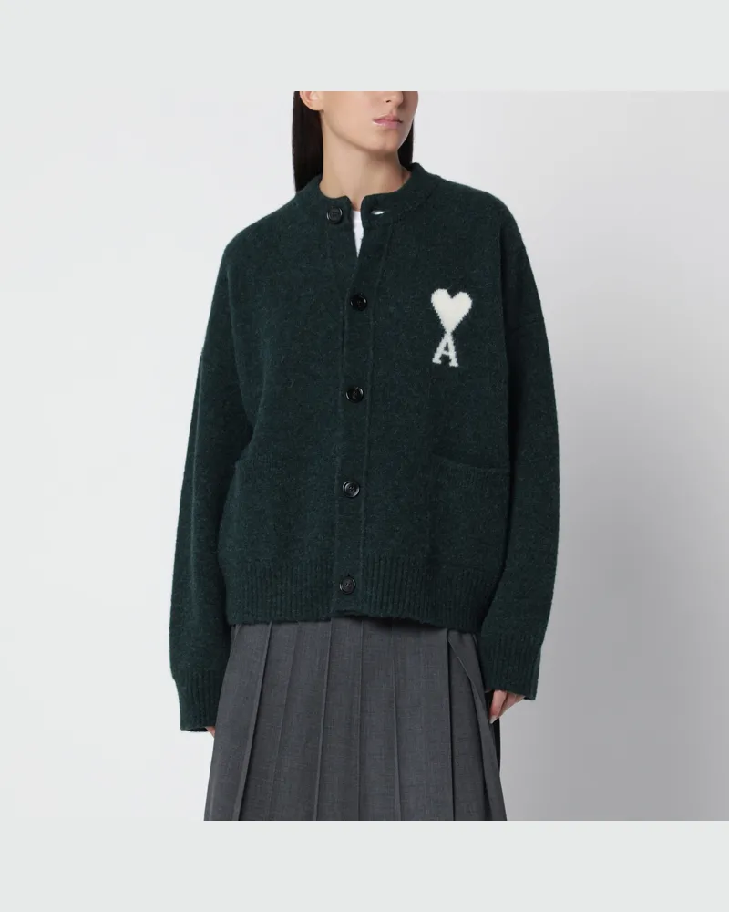 AMI Paris Flaschengrüner Ami de Coeur Cardigan aus Wollmischung Green