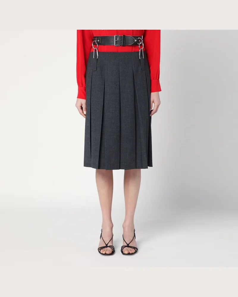 Prada Faltenmattenrock mit Gürtel Grau