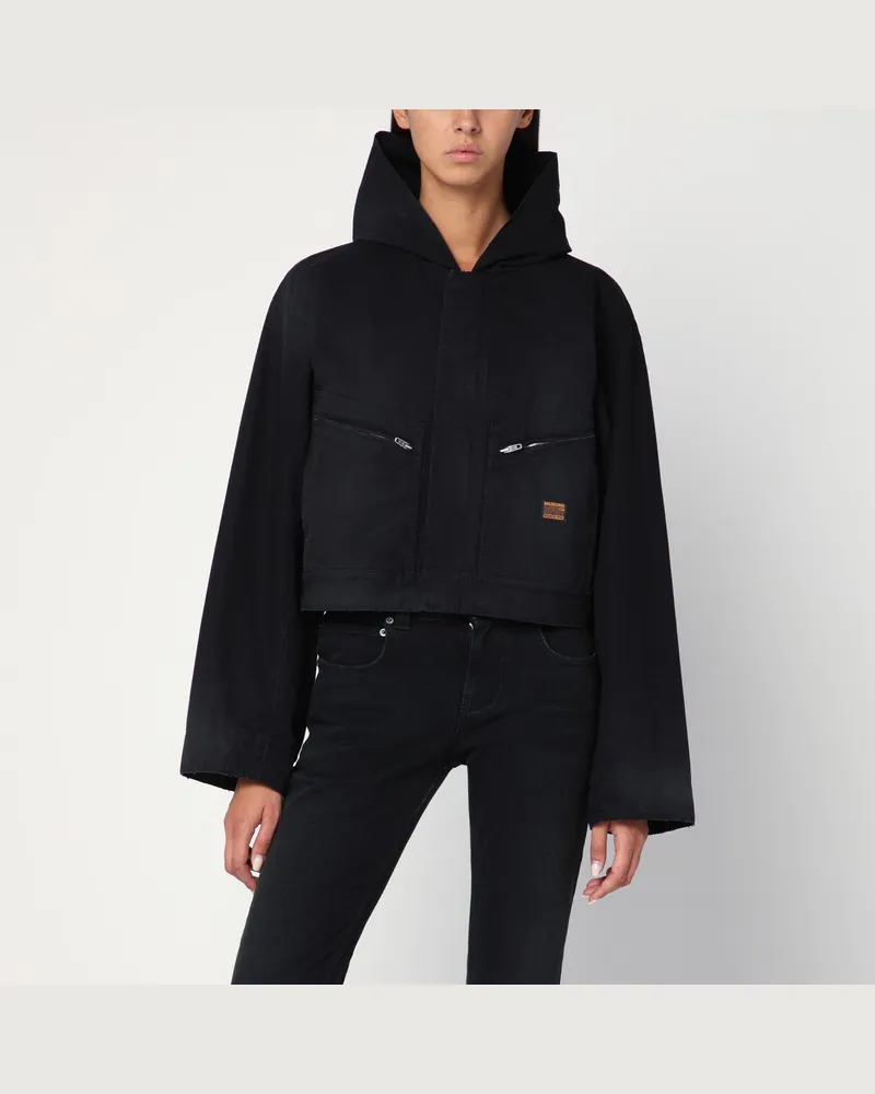 Balenciaga Kurze schwarze Jacke mit Kapuze 
