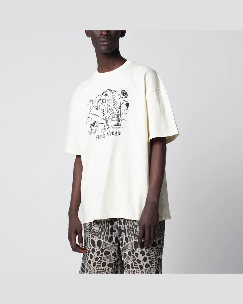 Brain Dead Elfenbeinfarbenes T-Shirt mit Logo-Print White